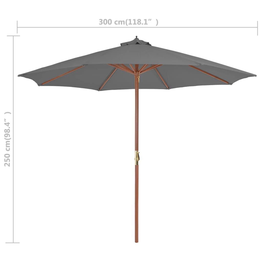 Parasoll med trestang 300 cm antrasitt