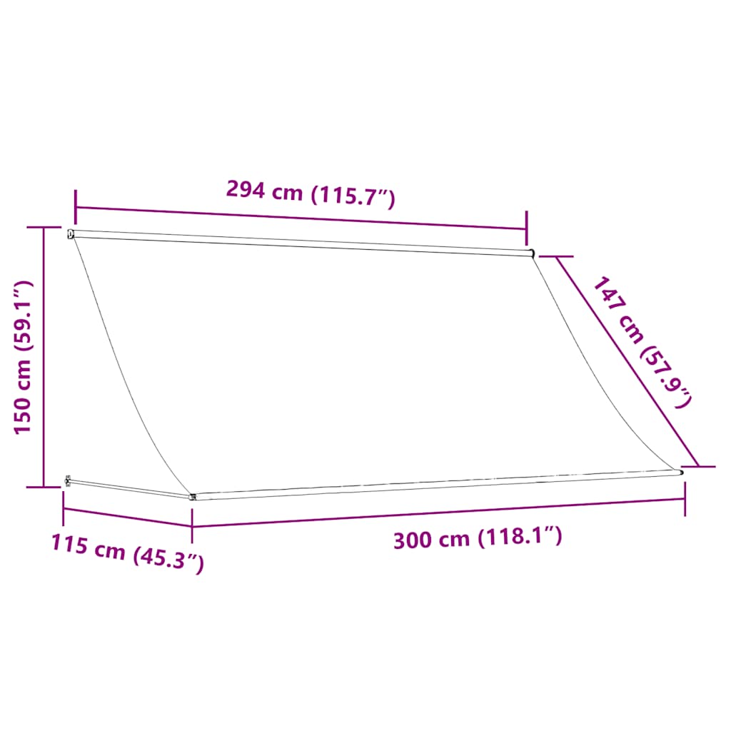 Uttrekkbar markise 300x150 cm blå og hvit