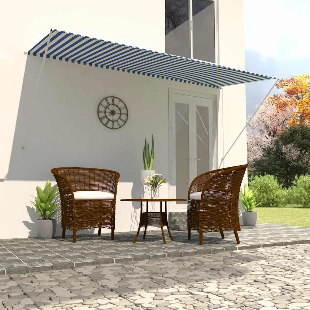 Uttrekkbar markise 300x150 cm blå og hvit