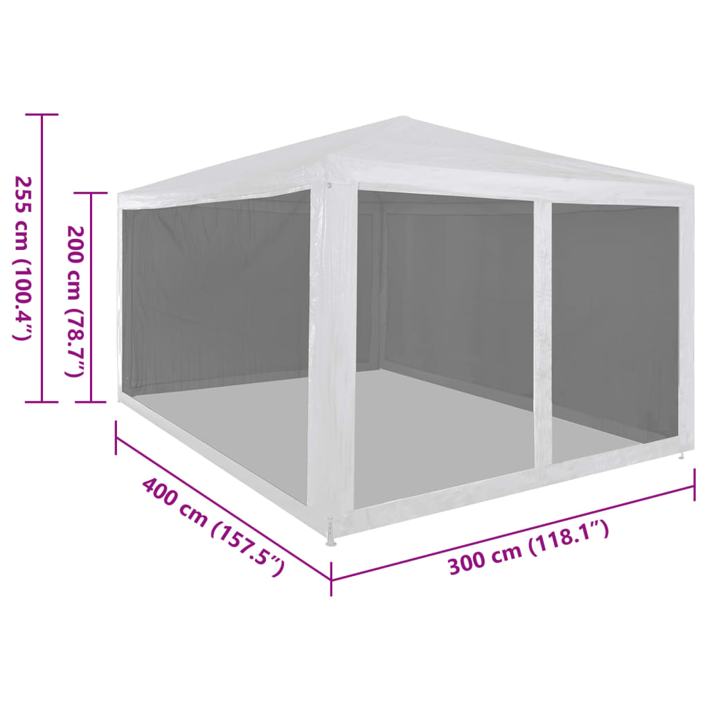 Festtelt med 4 sidevegger av netting 4x3 m
