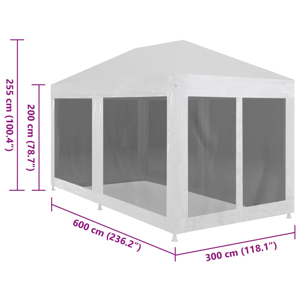 Festtelt med 6 sidevegger av netting 6x3 m