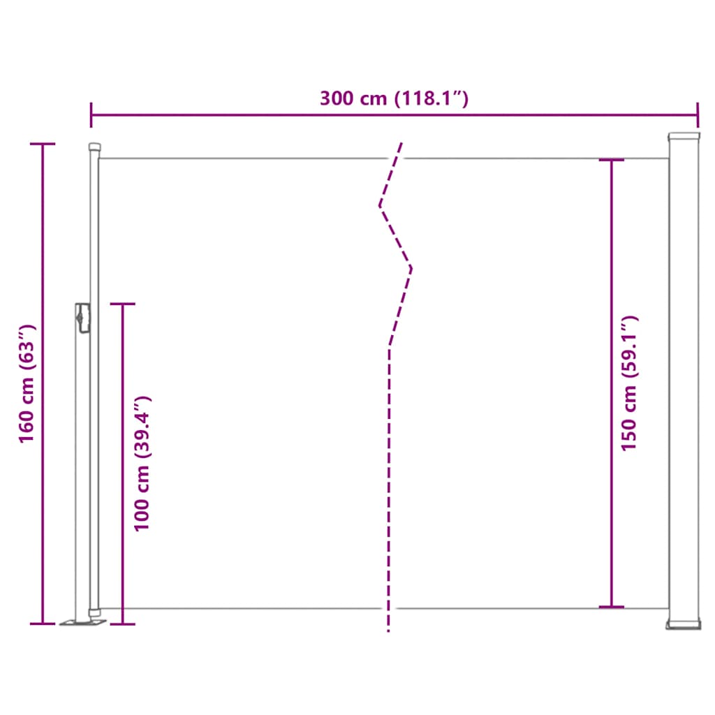 Uttrekkbar sidemarkise 160x300 cm grå