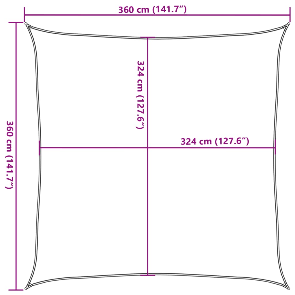 Solseil HDPE Kvadrat 3,6x3,6 m Beige