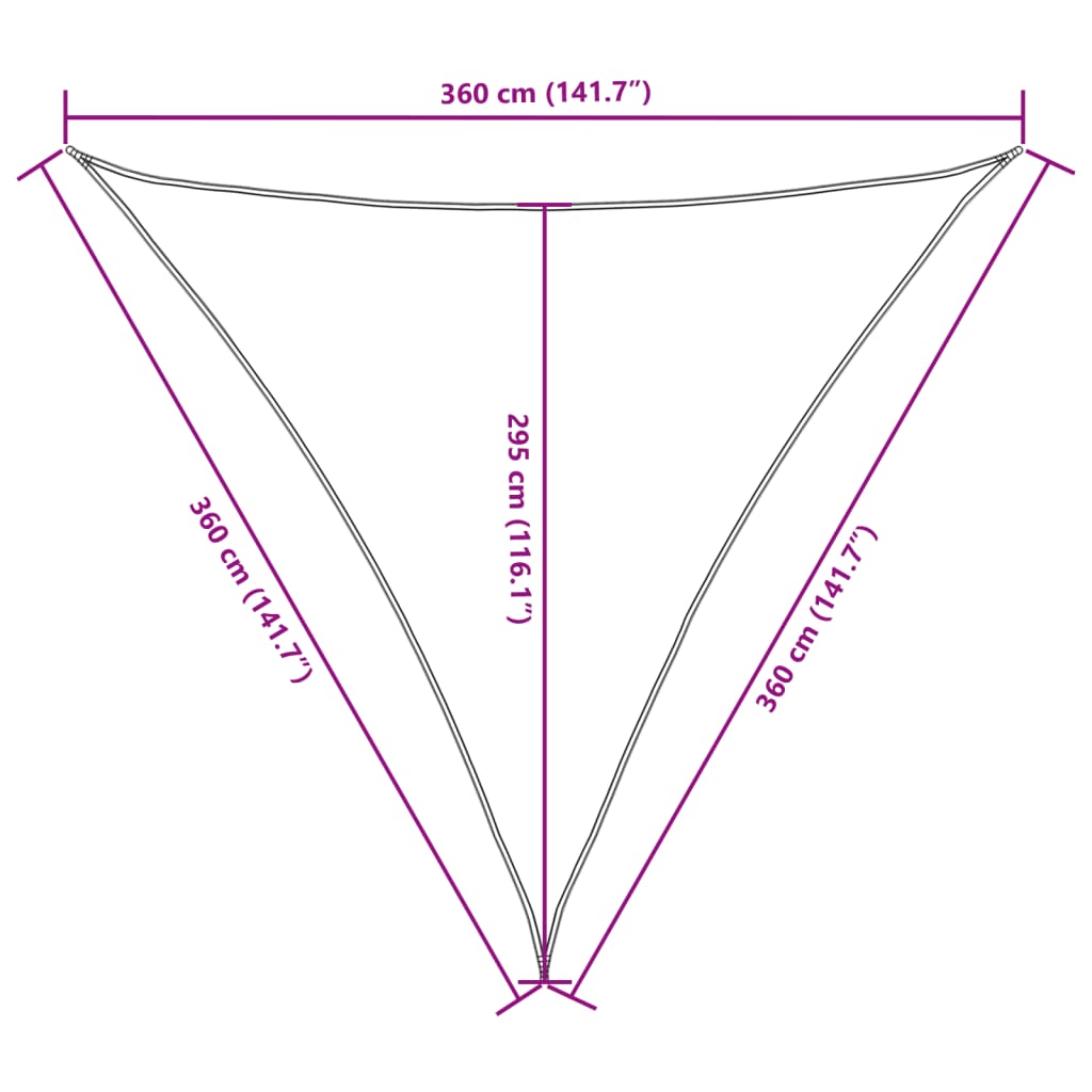 Solseil oxfordstoff trekantet 3,6x3,6x3,6 m kremhvit