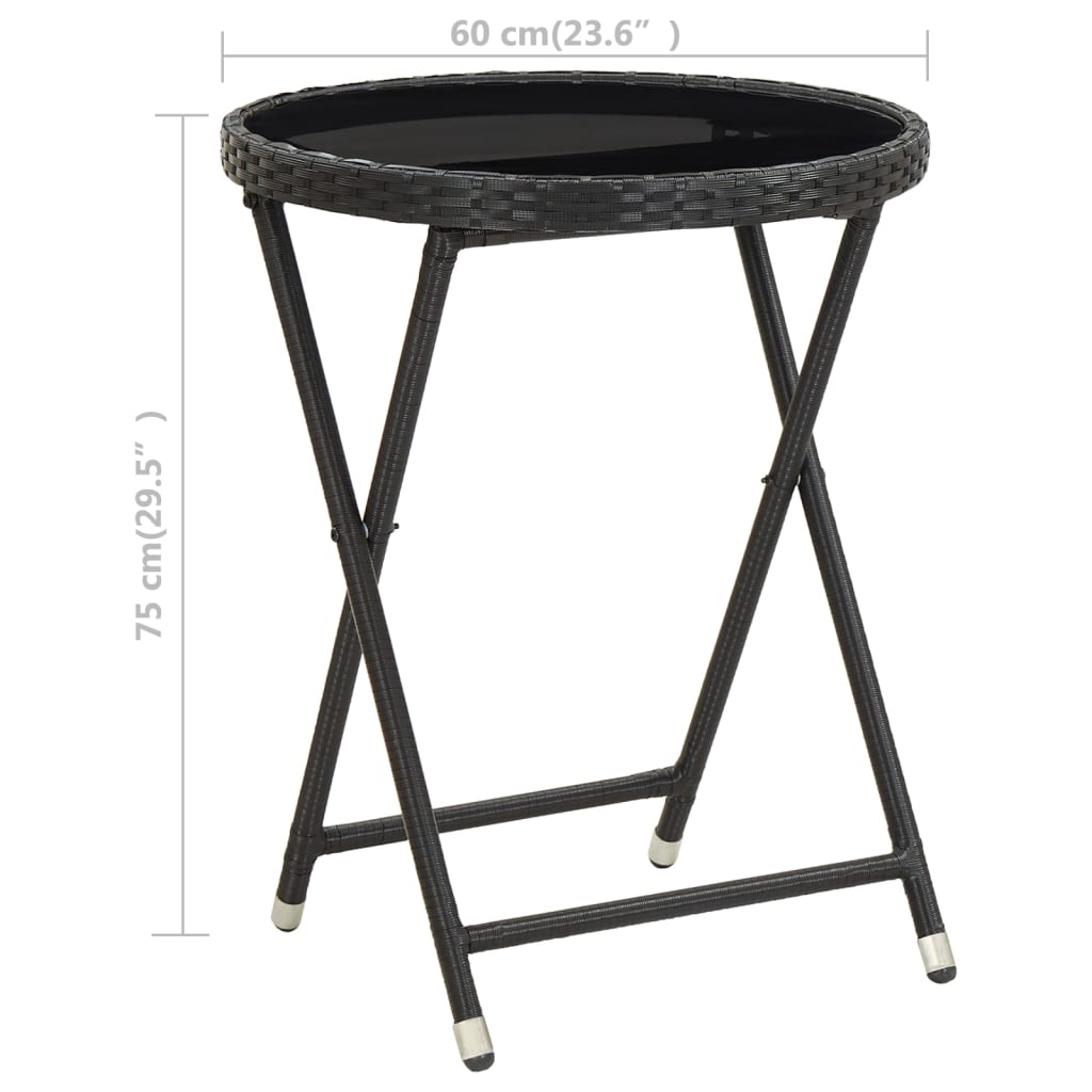 Tebord svart 60 cm polyrotting og herdet glass