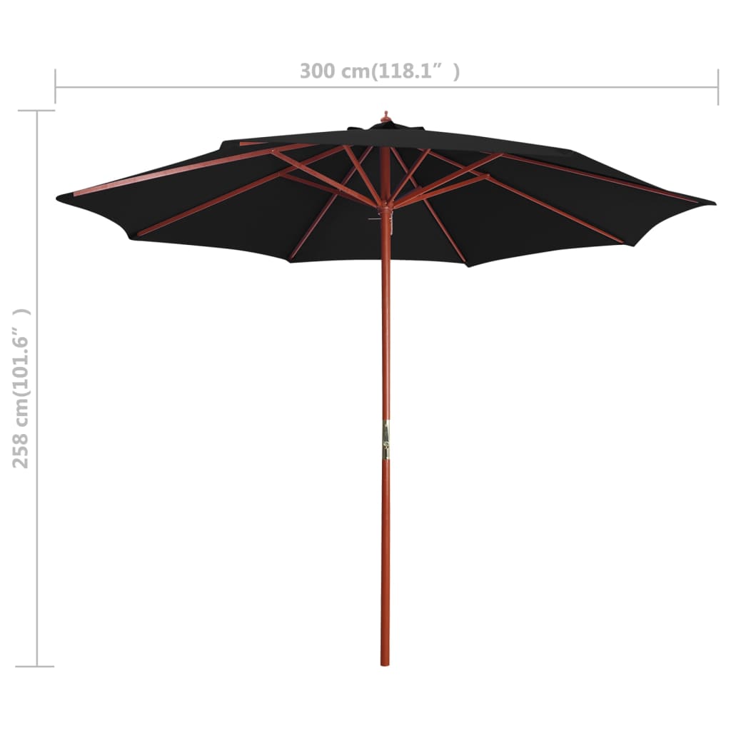 Parasoll med trestang 300x258 cm svart