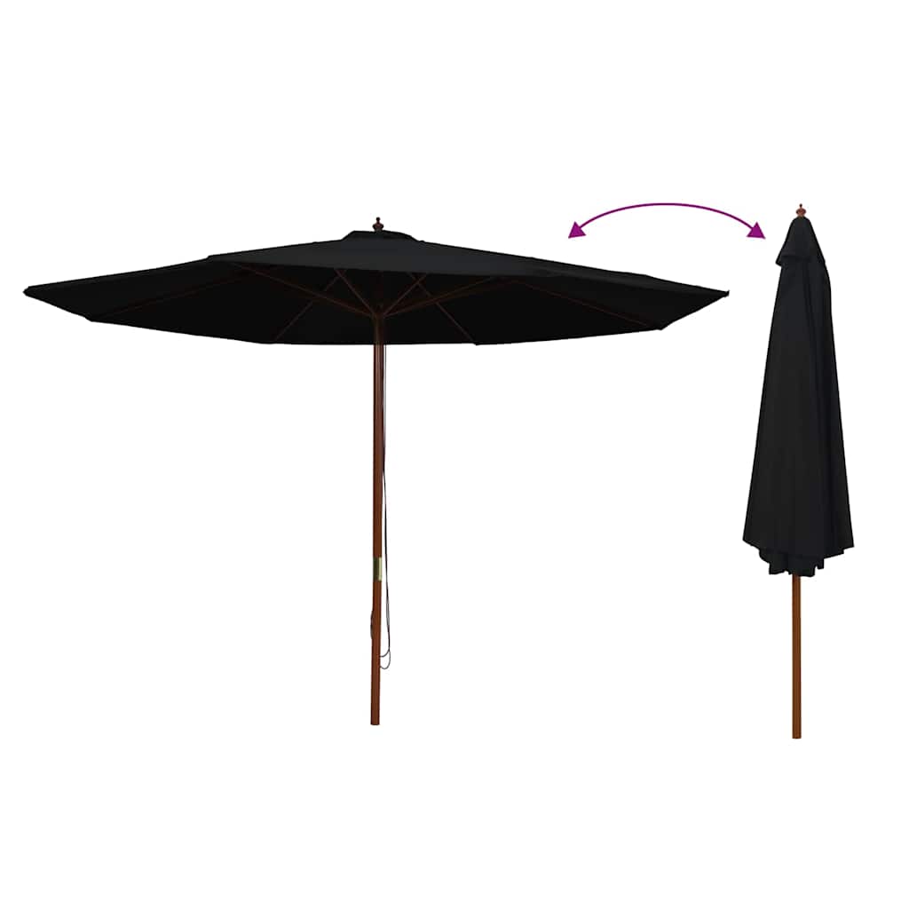 Parasoll med trestang 350 cm svart