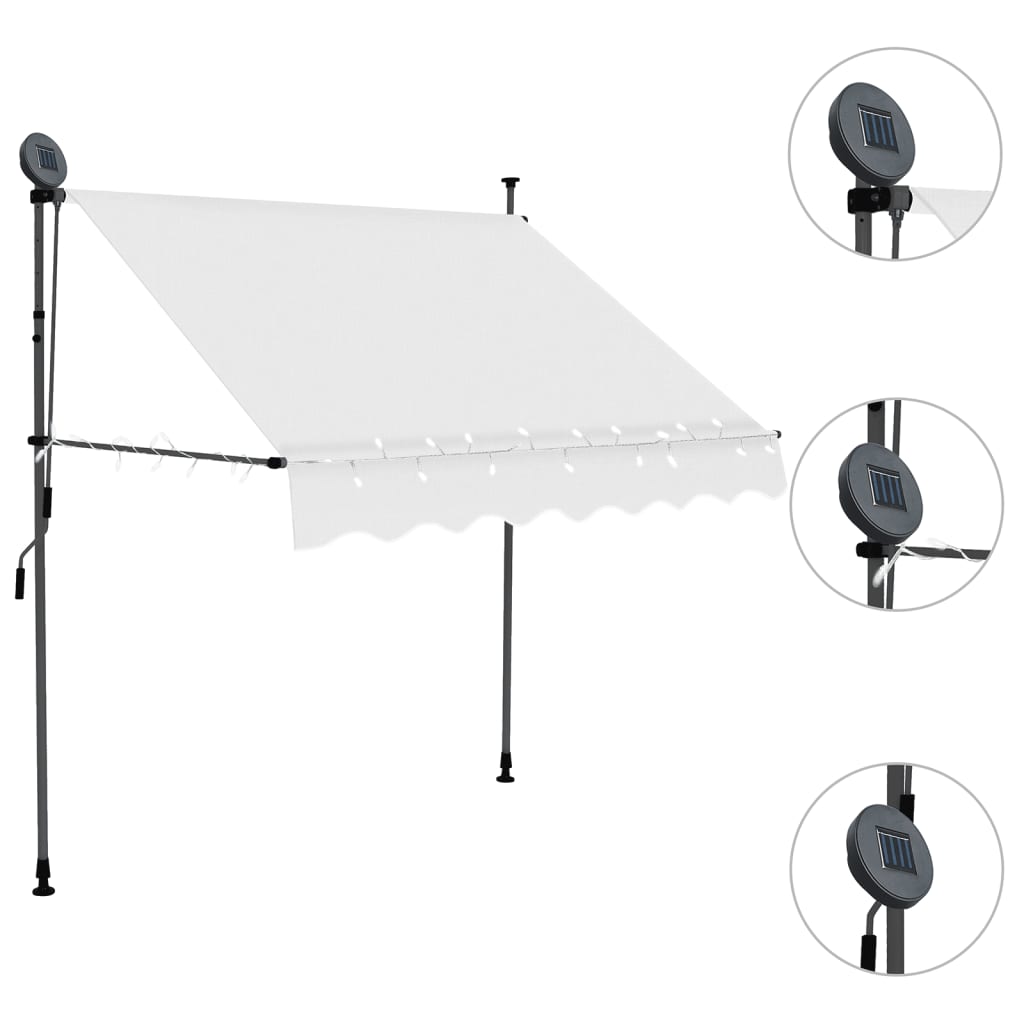Manuell uttrekkbar markise med LED 200 cm kremhvit