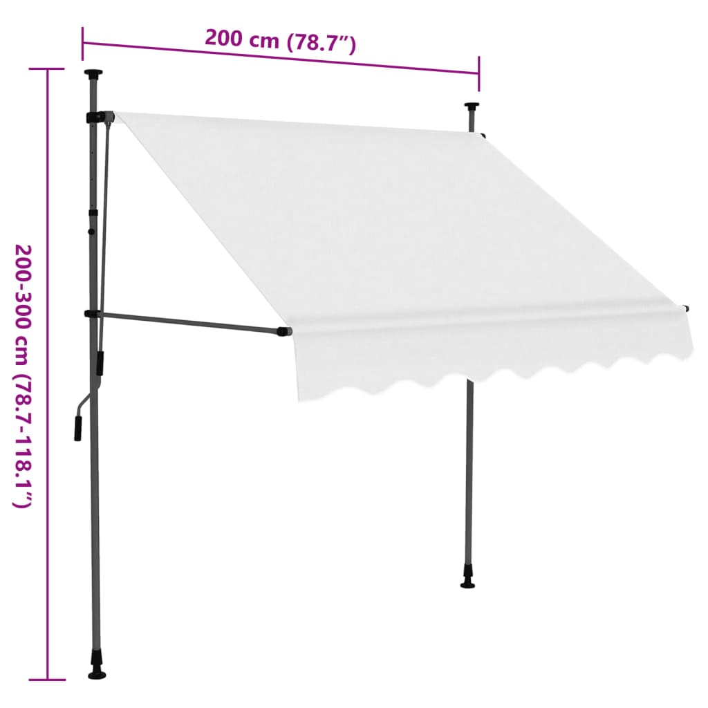 Manuell uttrekkbar markise med LED 200 cm kremhvit