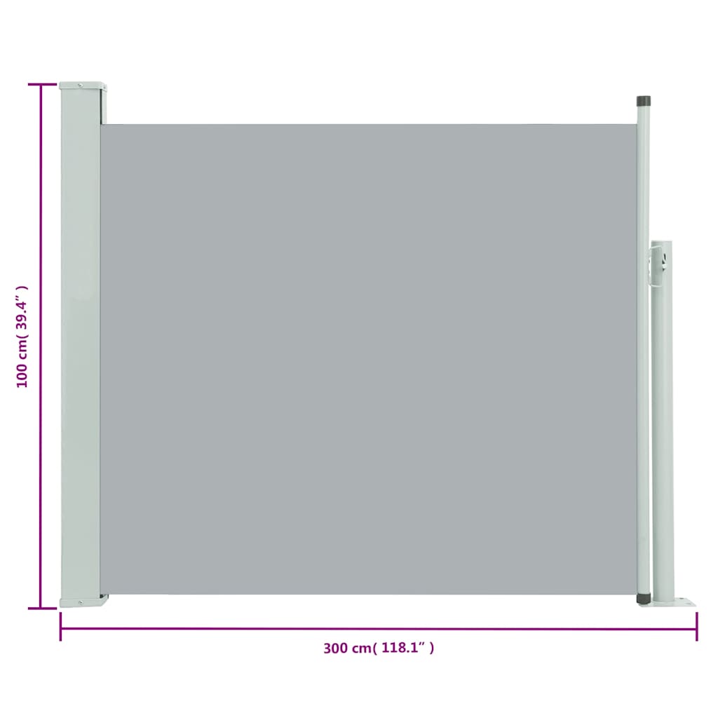 Uttrekkbar sidemarkise 100x300 cm grå