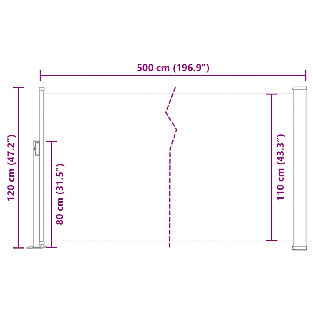 Uttrekkbar sidemarkise 120x500 cm grå