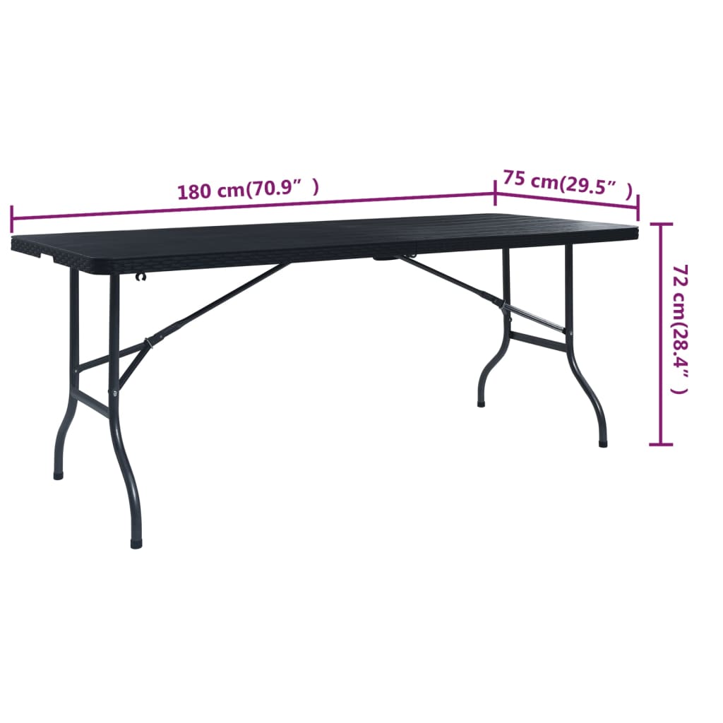 Sammenleggbart hagebord svart 180x75x72 cm HDPE imitert rotting