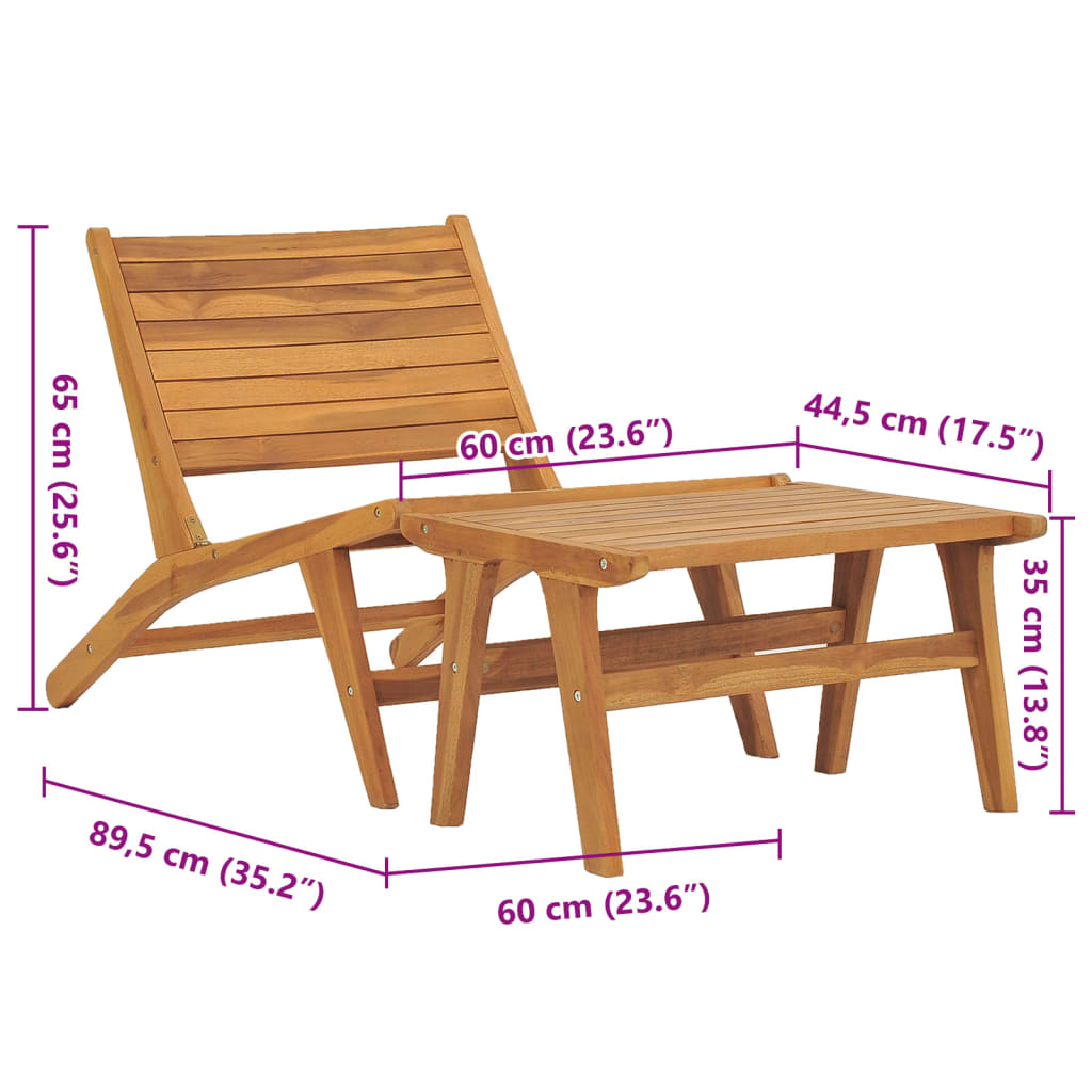 Hagestol med fotstøtte i heltre teak