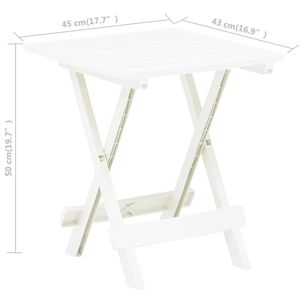 Sammenleggbart hagebord hvit 45x43x50 cm plast