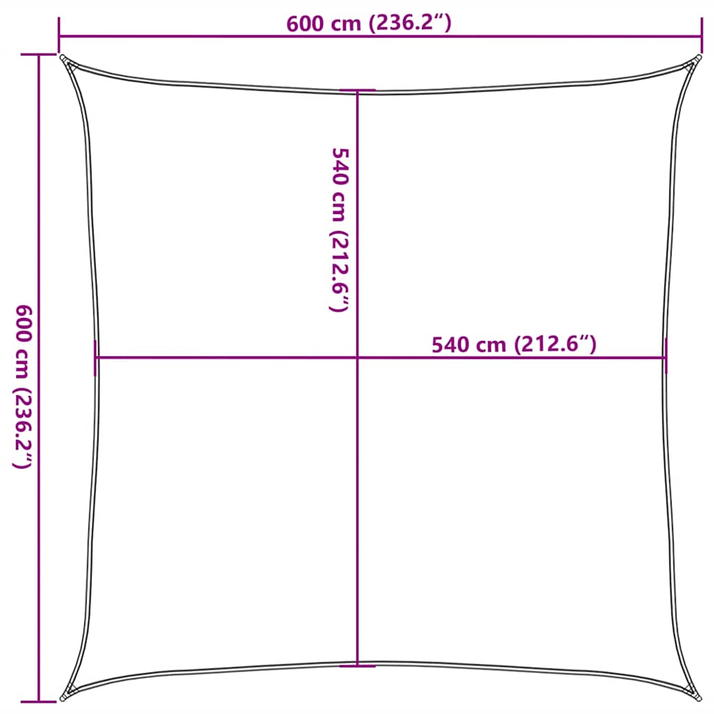 Solseil 160 g/m² firkantet gul 6x6 m HDPE