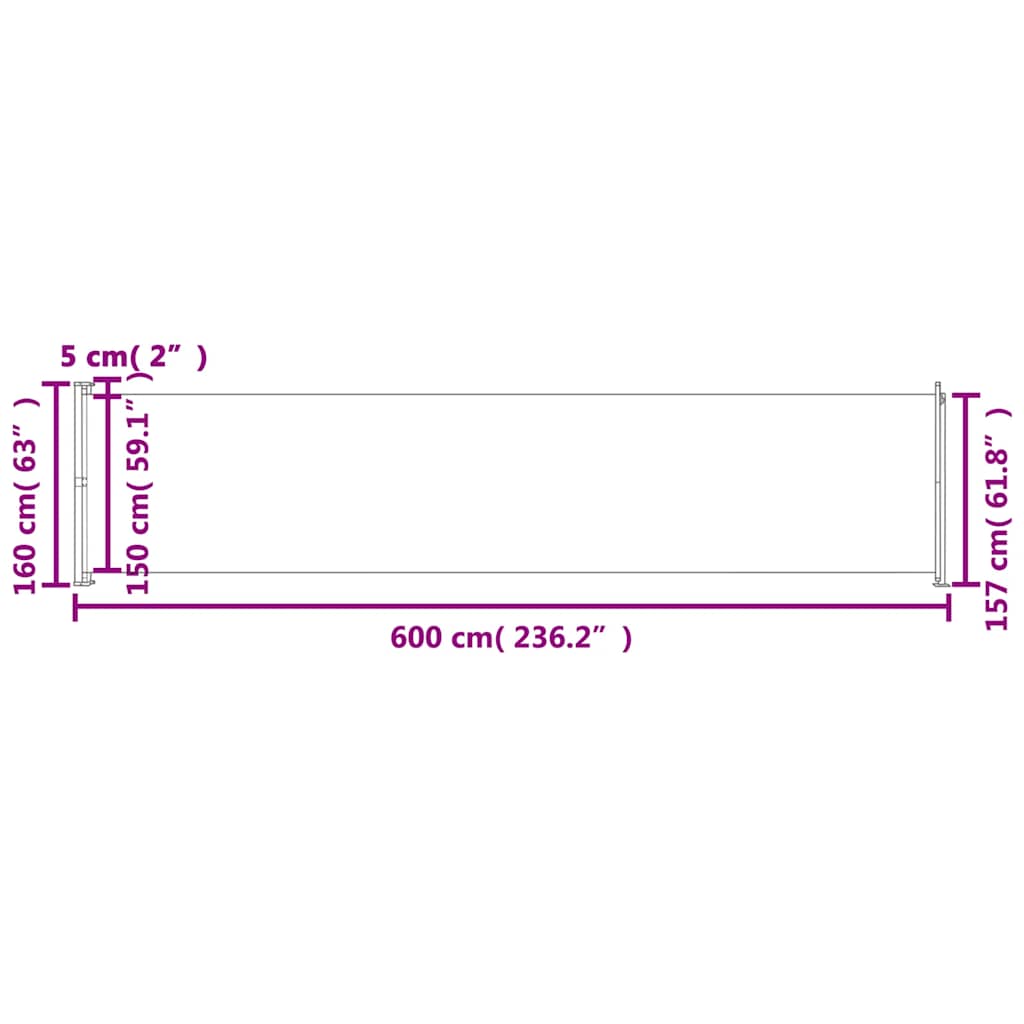 Uttrekkbar sidemarkise 600x160 cm rød