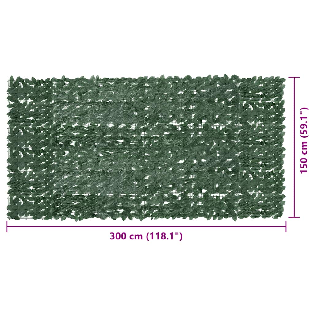 Balkongskjerm med mørkegrønne blader 300x150 cm