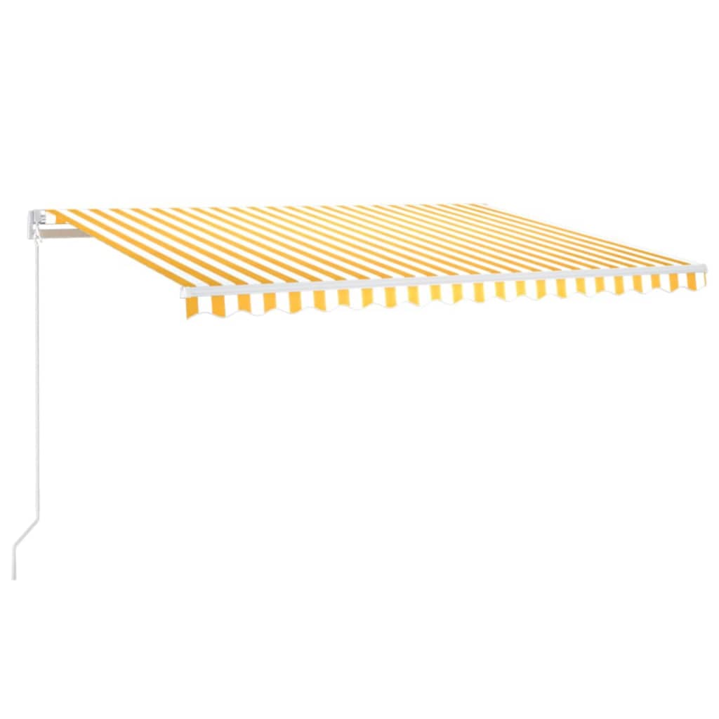 Manuell uttrekkbar markise med LED 400x350 cm gul og hvit