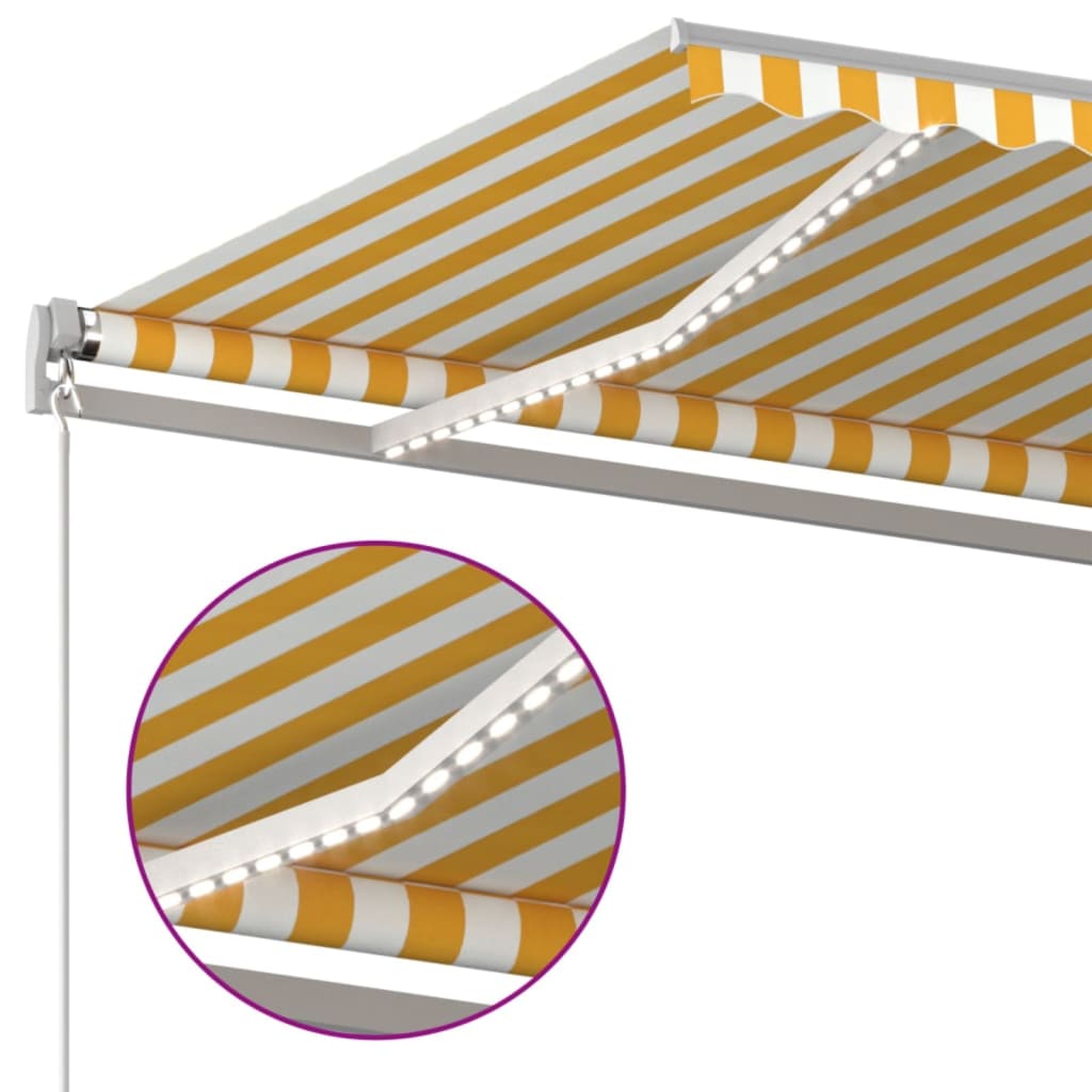 Manuell uttrekkbar markise med LED 400x350 cm gul og hvit