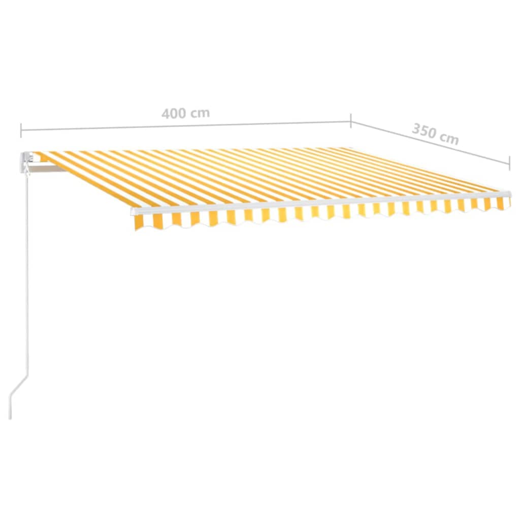 Manuell uttrekkbar markise med LED 400x350 cm gul og hvit