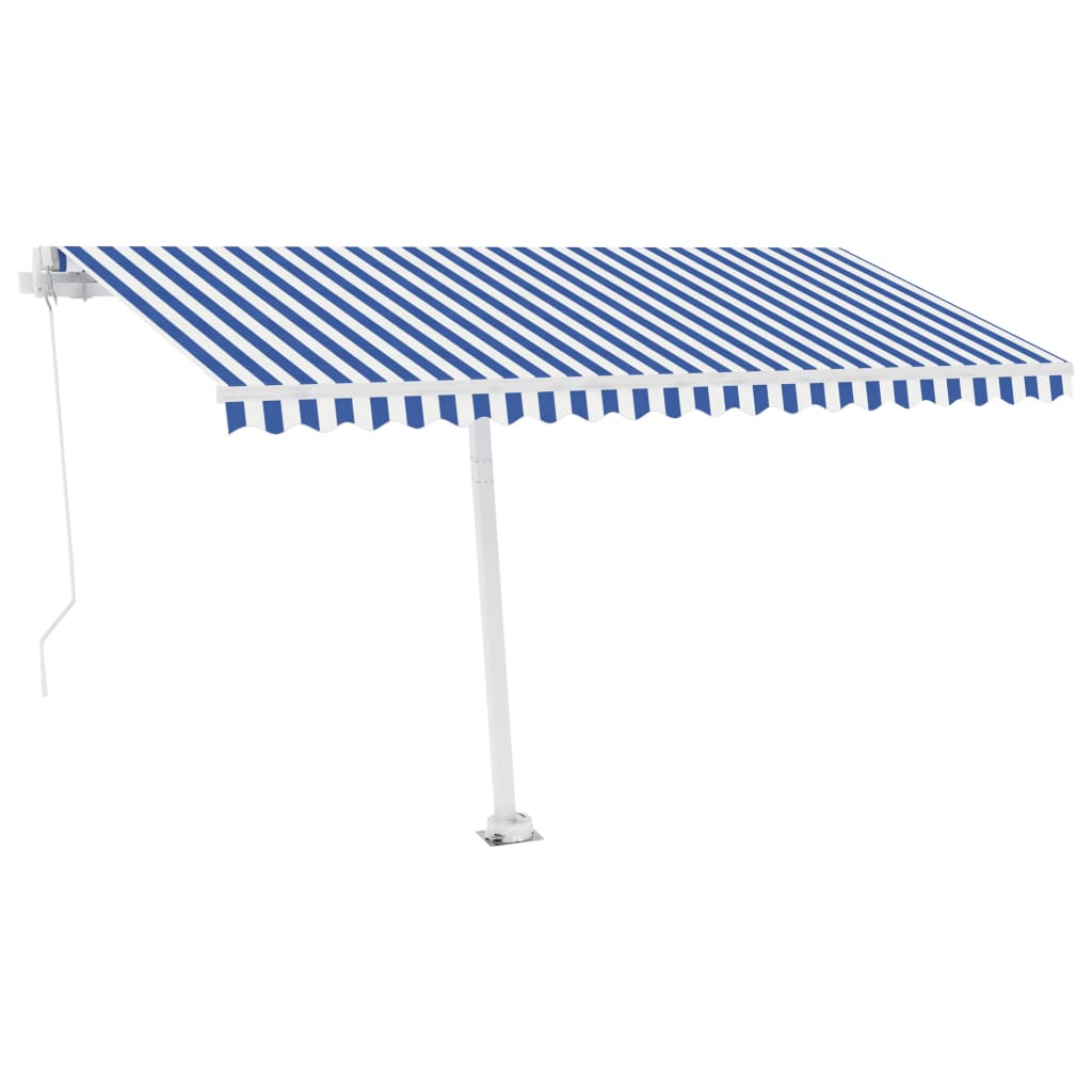 Manuell uttrekkbar markise med LED 400x350 cm blå og hvit