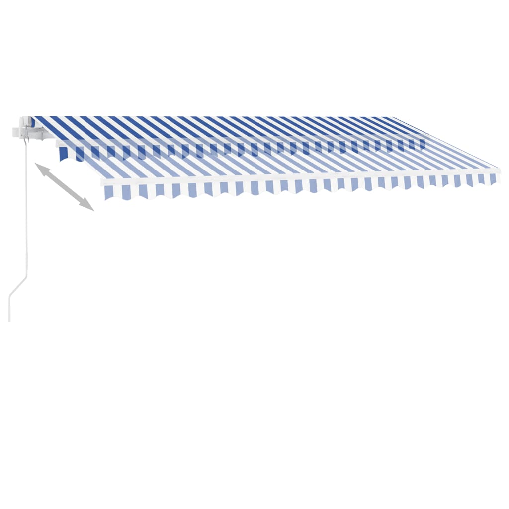 Manuell uttrekkbar markise med LED 400x350 cm blå og hvit