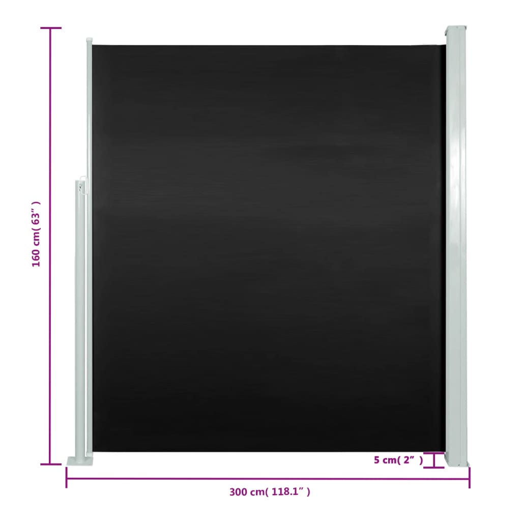 Uttrekkbar sidemarkise 160x300 cm svart