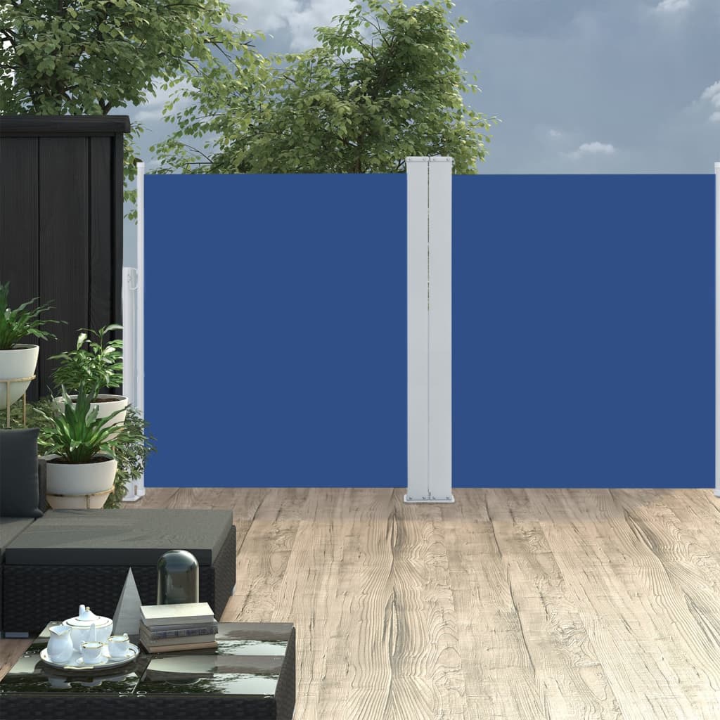 Uttrekkbar sidemarkise 140x600 cm blå