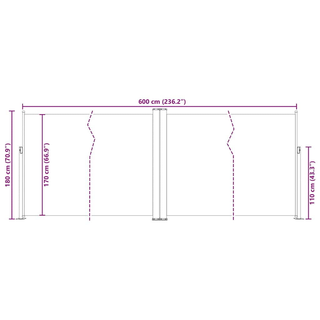 Uttrekkbar sidemarkise 180x600 cm kremhvit