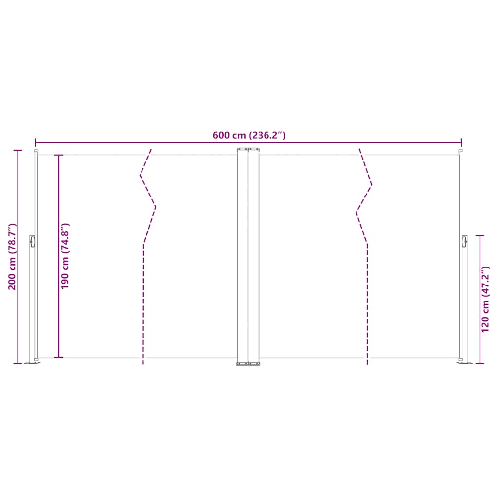 Uttrekkbar sidemarkise 200x600 cm svart