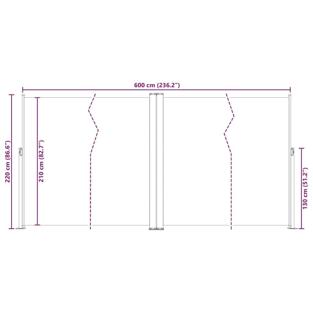 Uttrekkbar sidemarkise 200x600 cm blå