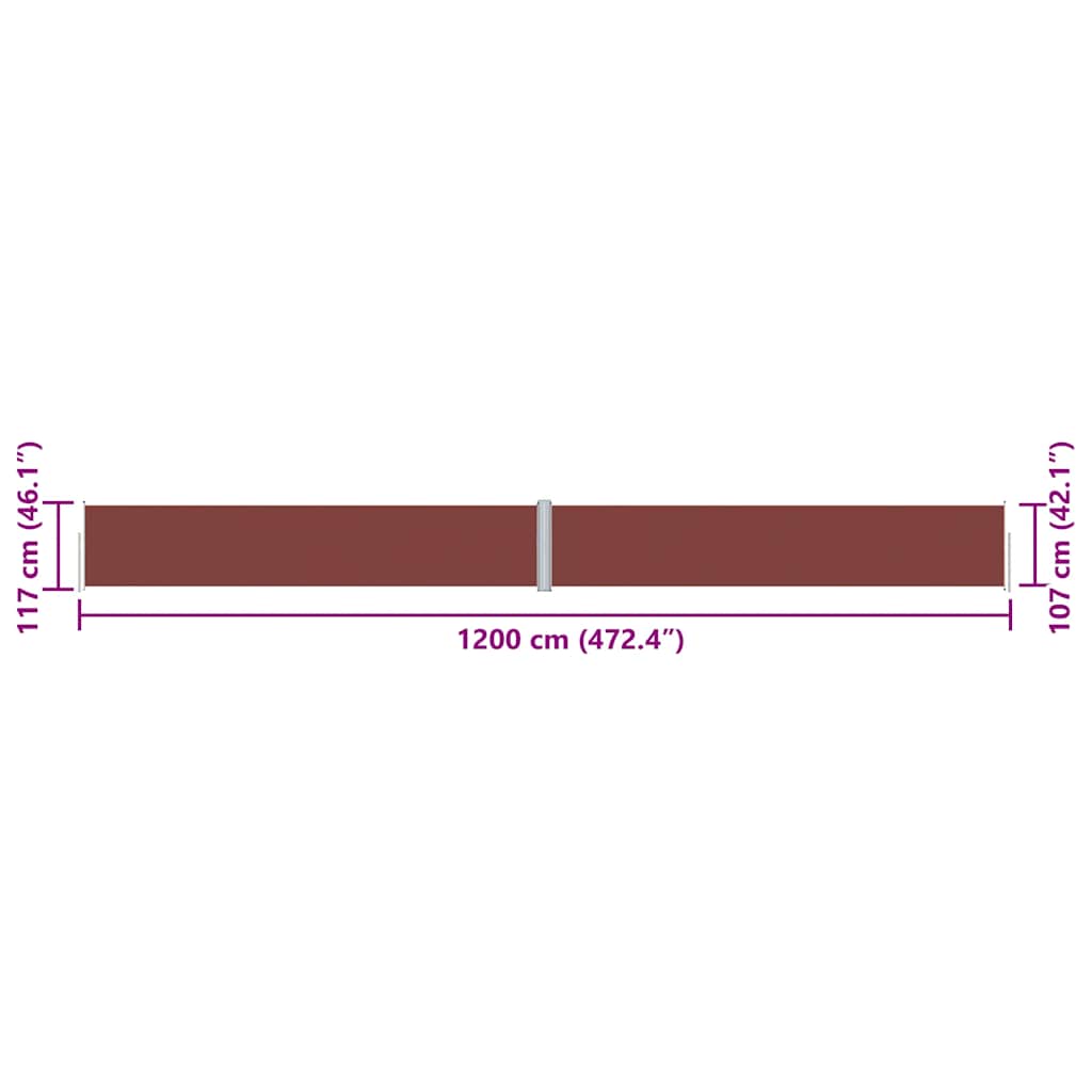 Uttrekkbar sidemarkise brun 117x1200 cm