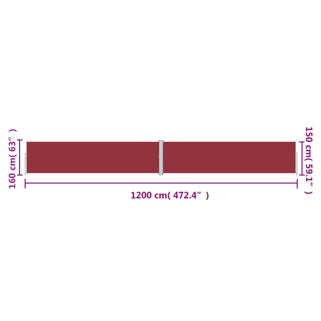 Uttrekkbar sidemarkise 160x1200 cm rød