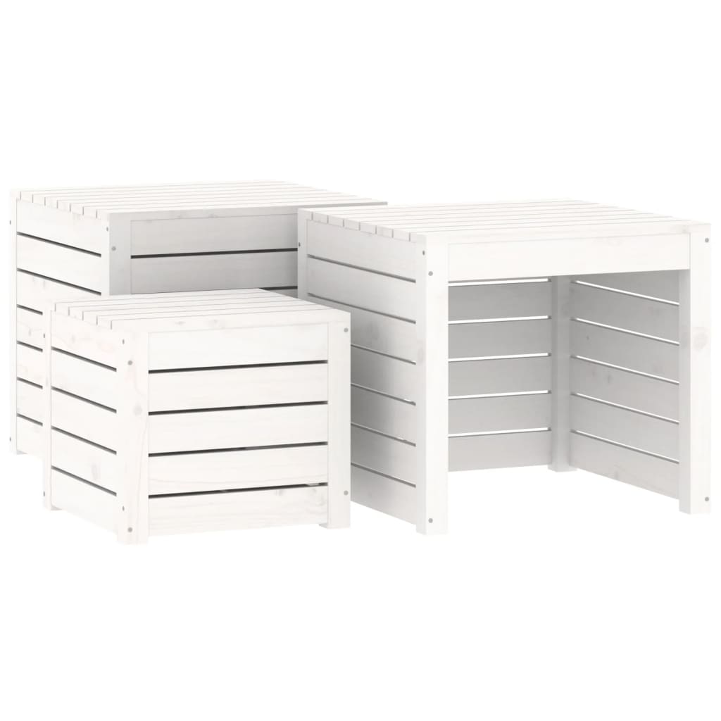 Hagekassesett hvit 3 deler heltre furu