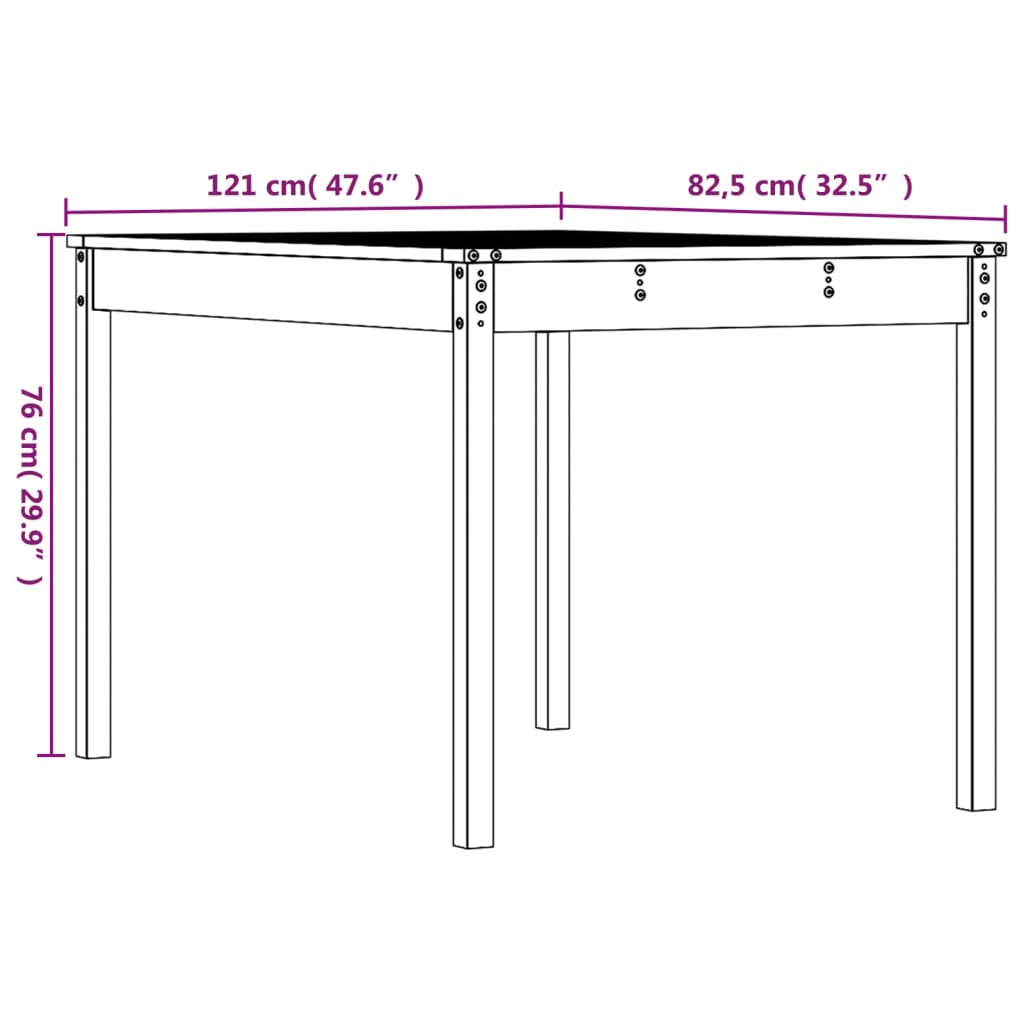 Hagebord 121x82,5x76 cm heltre furu