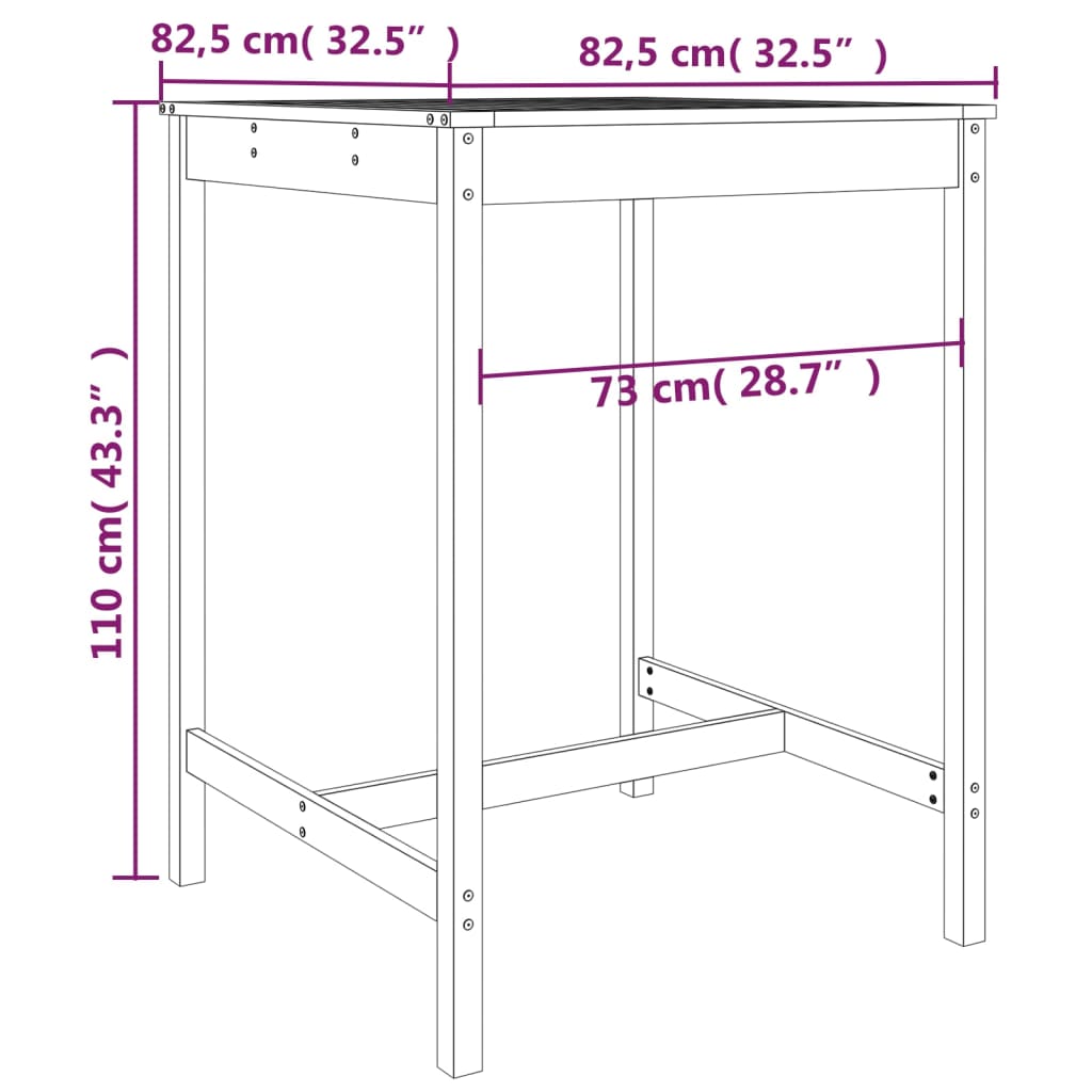 Hagebord 82,5x82,5x110 cm heltre douglasgran