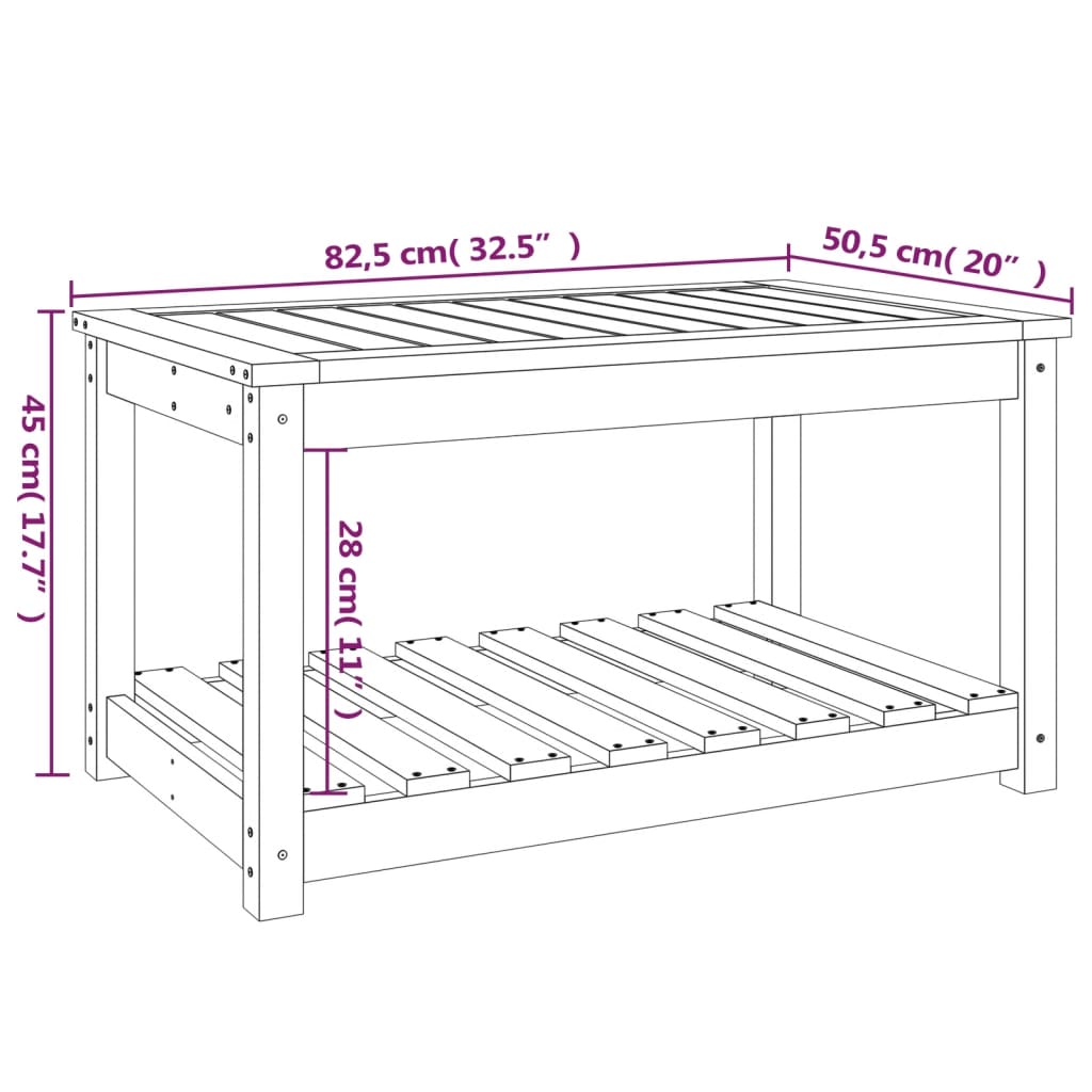 Hagebord 82,5x50,5x45 cm heltre furu