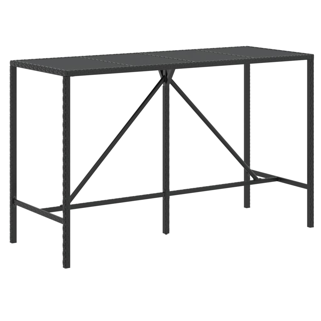 Barbord med glassplate svart 180x70x110 cm polyrotting