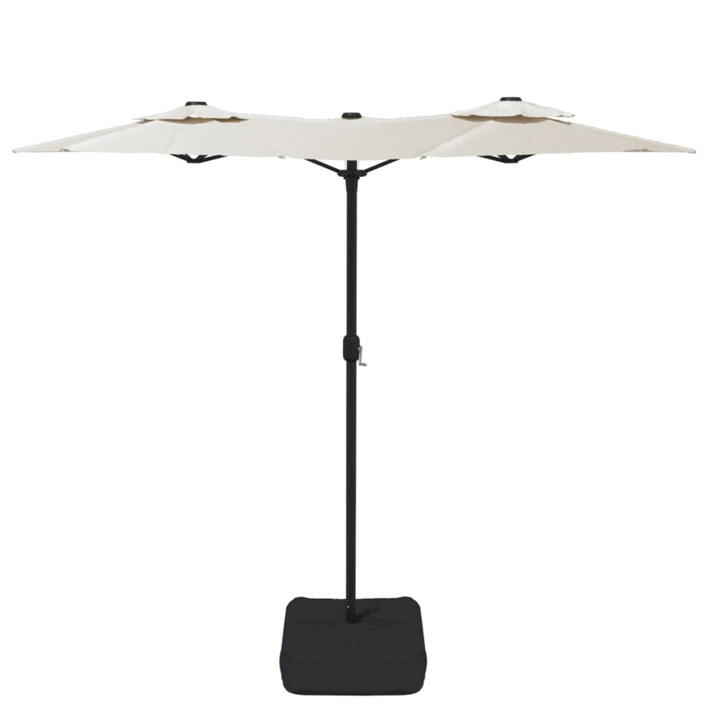Hageparasoll dobbelt hode med LED sandhvit 316x145 cm