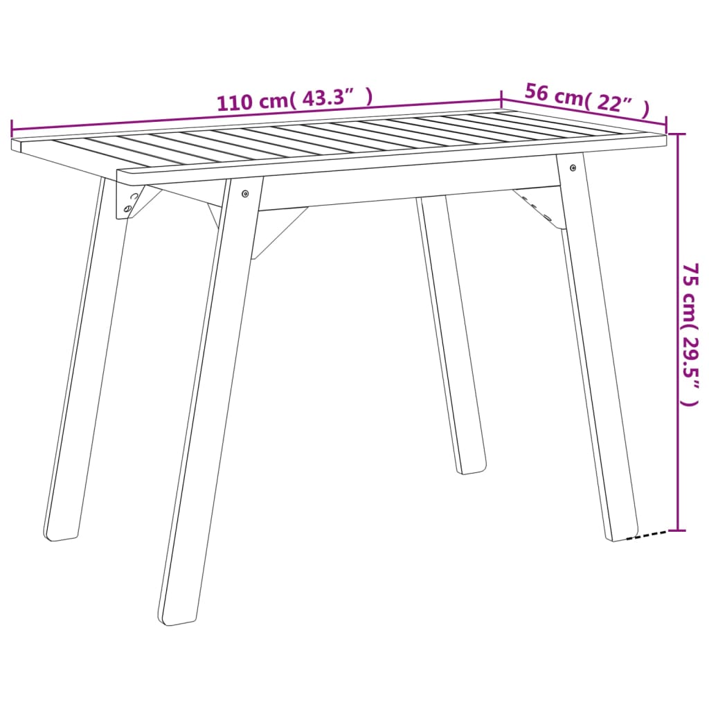 Utendørs spisebord 110x56x75 cm heltre akasie