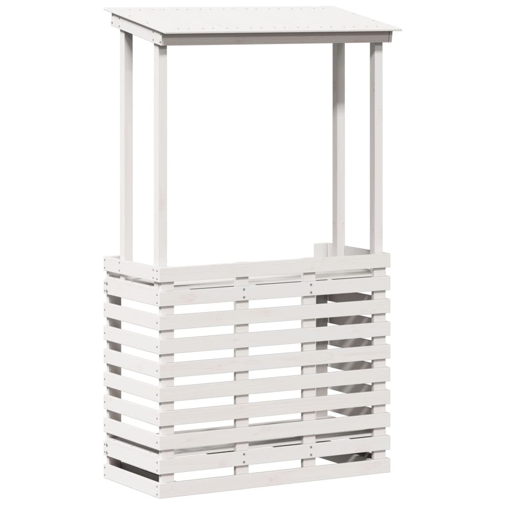 Utendørs barbord med tak hvit 112,5x57x195,5 cm heltre furu