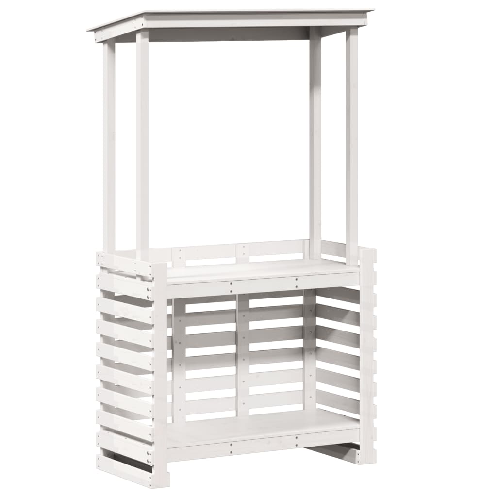 Utendørs barbord med tak hvit 112,5x57x195,5 cm heltre furu