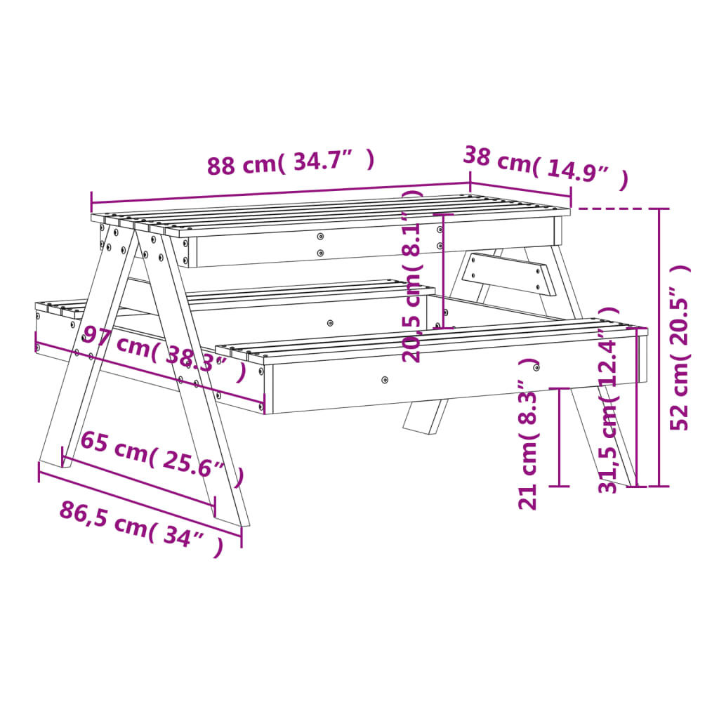 Piknikbord for barn 88x97x52 cm heltre douglasgran