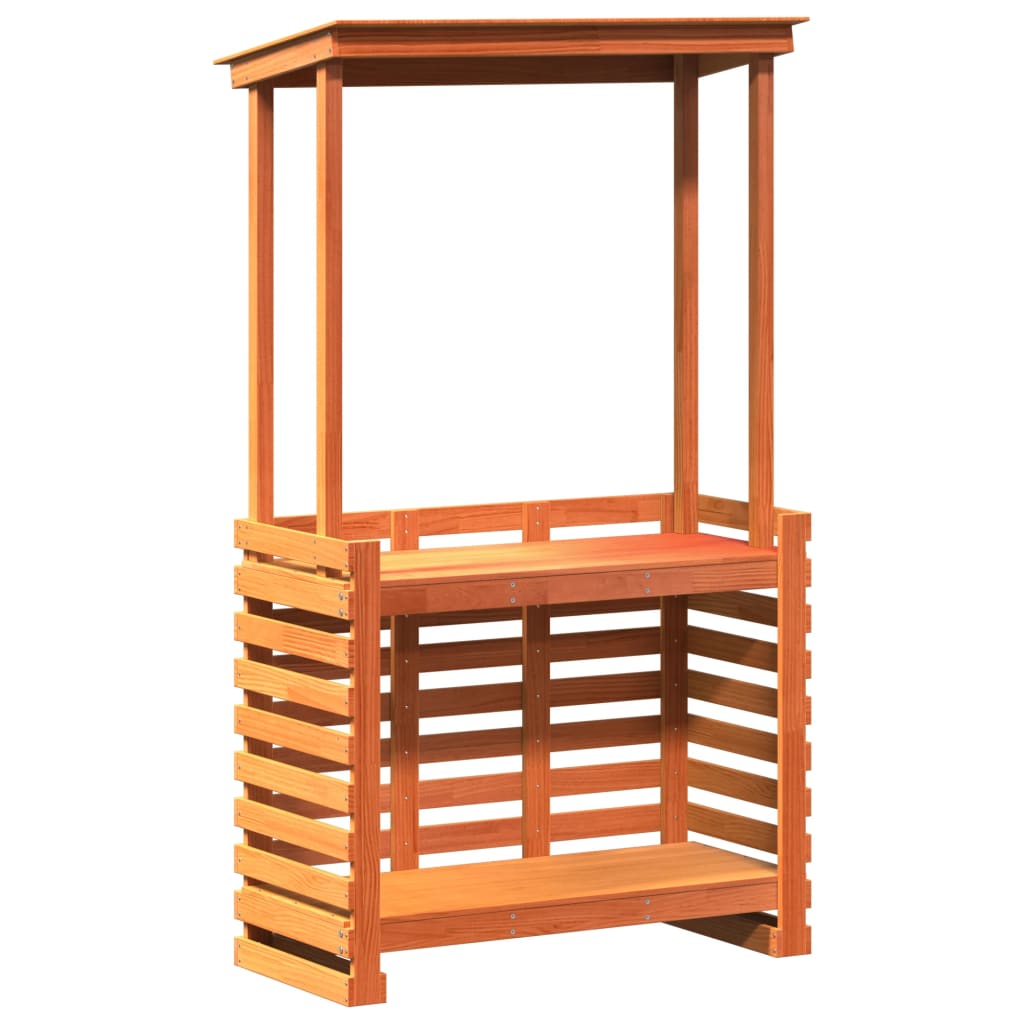 Utendørs barbord med tak voksbrun 112,5x57x195,5 cm heltre furu