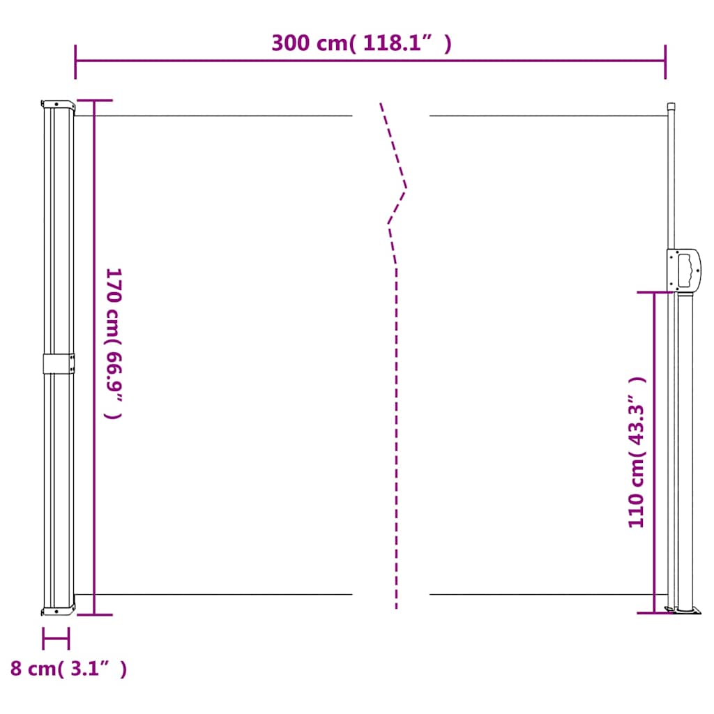 Uttrekkbar sidemarkise mørkegrønn 170x300 cm