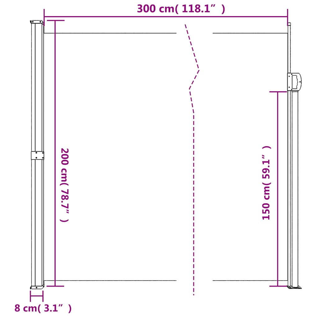 Uttrekkbar sidemarkise kremhvit 200x300 cm
