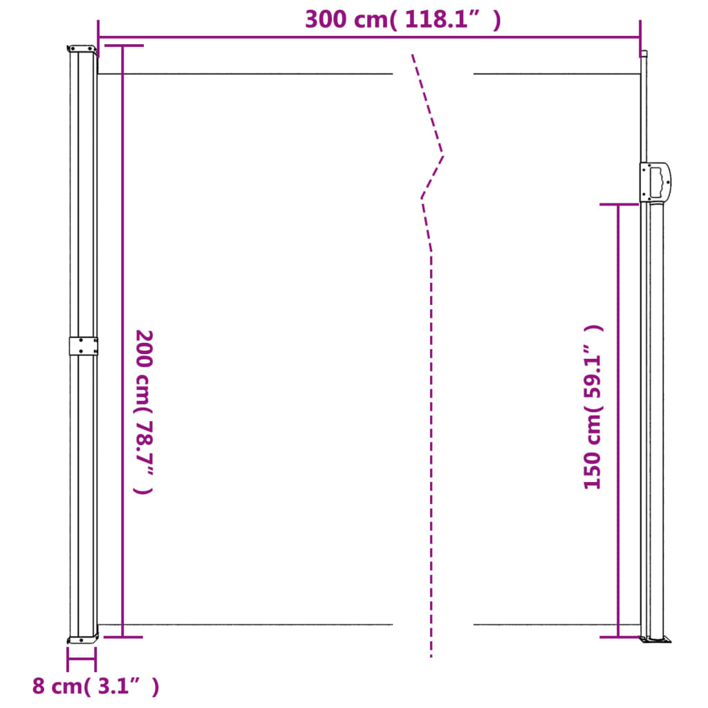 Uttrekkbar sidemarkise brun 200x300 cm