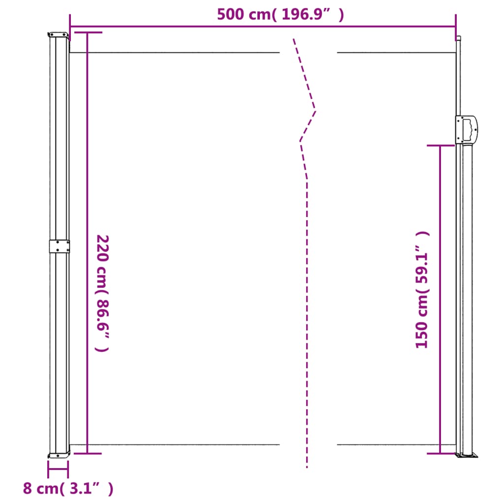 Uttrekkbar sidemarkise brun 220x500 cm