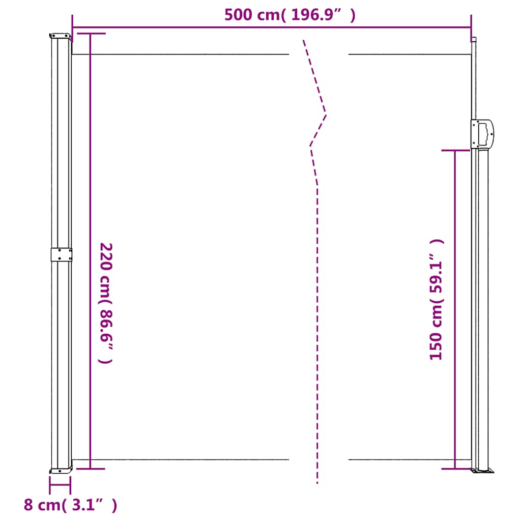 Uttrekkbar sidemarkise mørkegrønn 220x500 cm