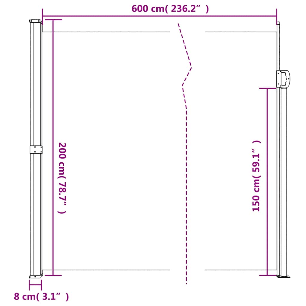 Uttrekkbar sidemarkise gråbrun 200x600 cm